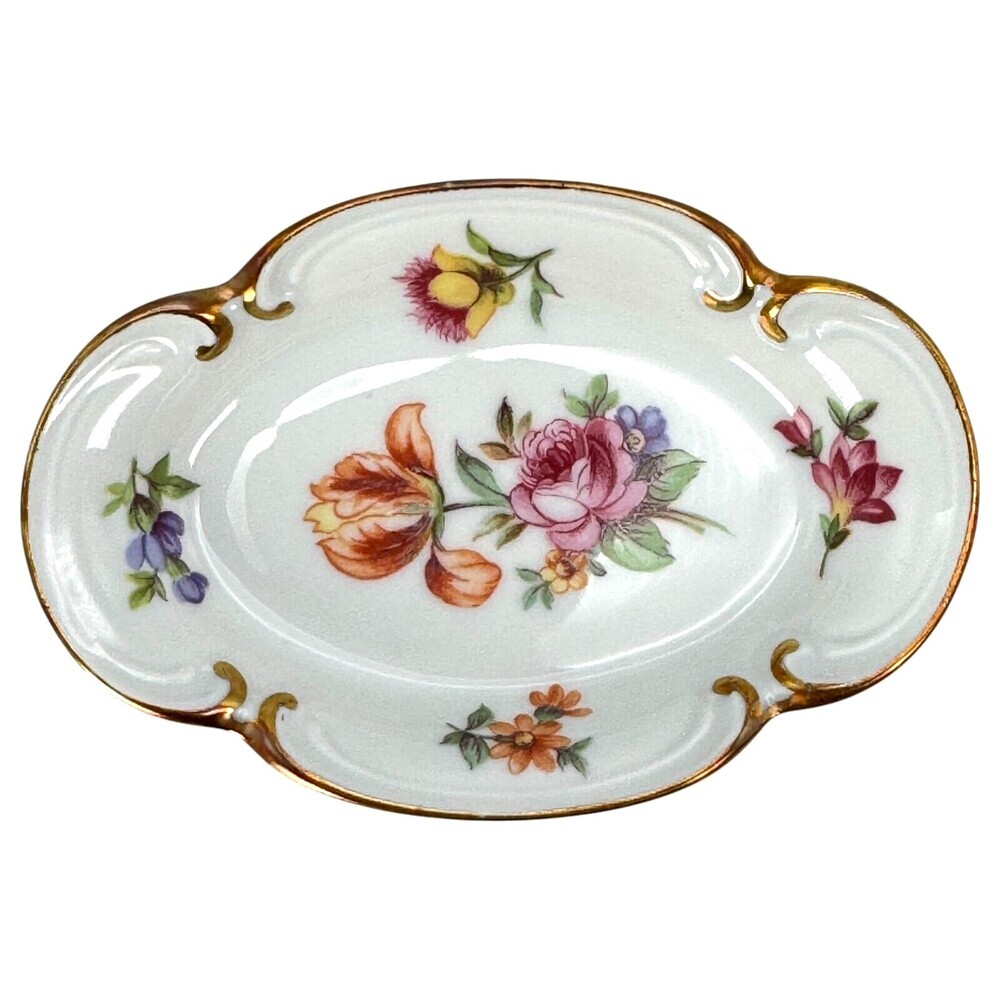 Porcelain Trinket Dish White Gold Germany Decorative Flower